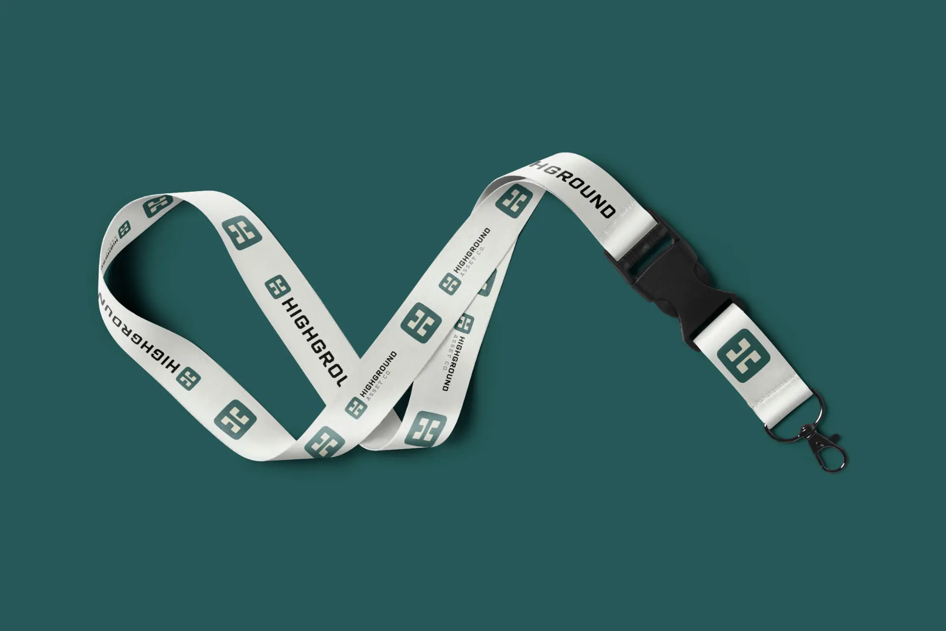 Highground Asset Co. branding applied to lanyard