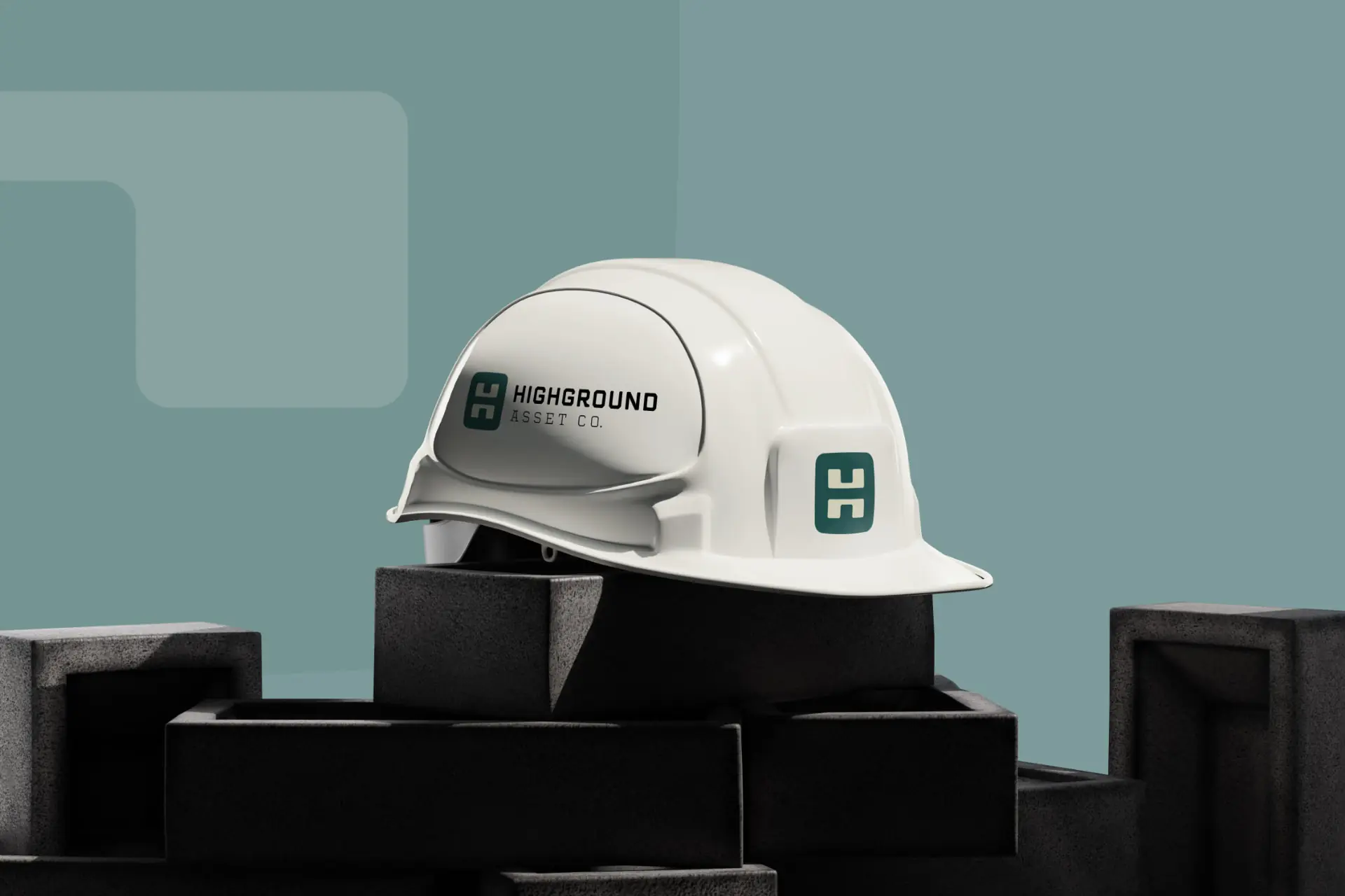 Highground Asset Co. branding applied to site hard hat