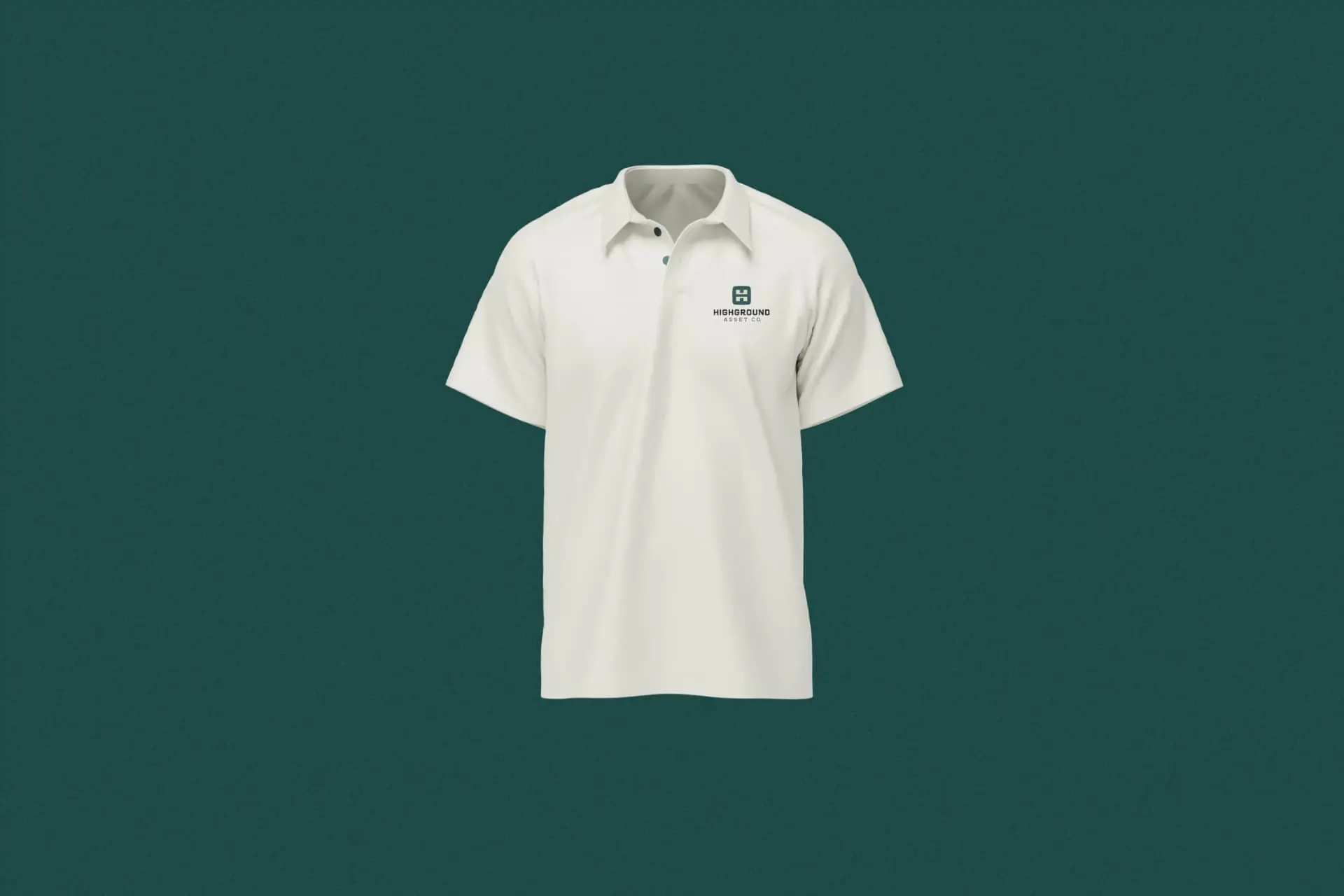 Highground Asset Co. branding applied to field polo — cream